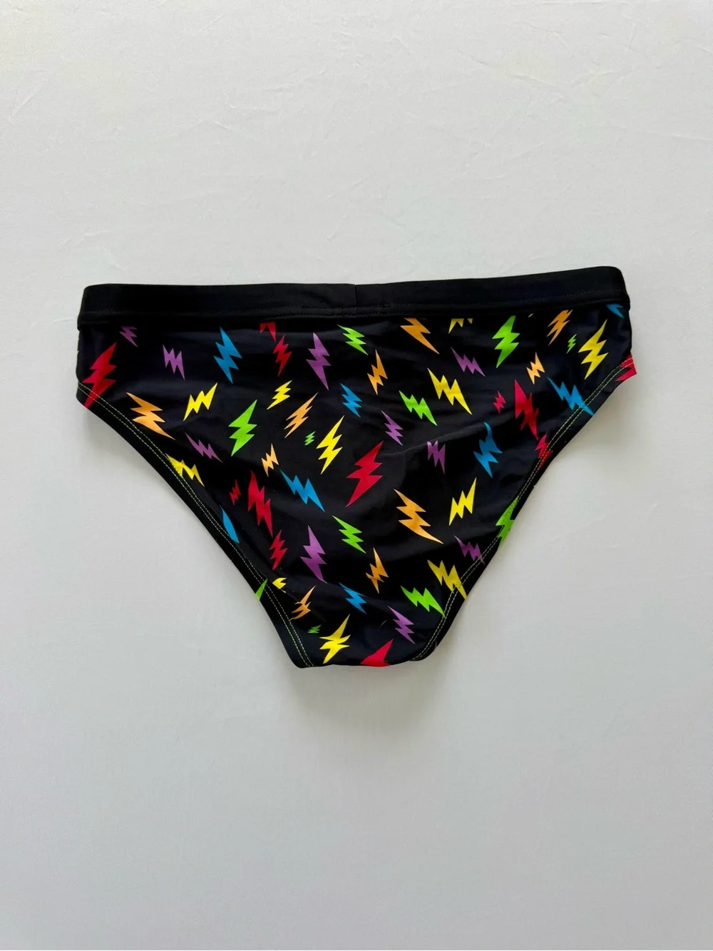 Andrew Christian Black Swim Briefs with Neon Lightning Bolts